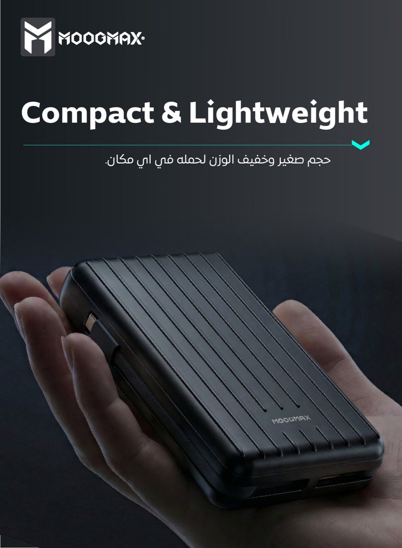 موجماكس باور بنك لاسلكي مغناطيسي من سلسلة trunk بسعة 20000mAh والجهد 22.5W فائق الشحن وكبلان مدمجان مع شحن لاسلكي بجهد 15 واط و 3 منافذ خارجية 1 Type-c و 1 Type-A ومنفذ لايتنينج(ايفون) لشحن الباوربنك. أسود - Image 4